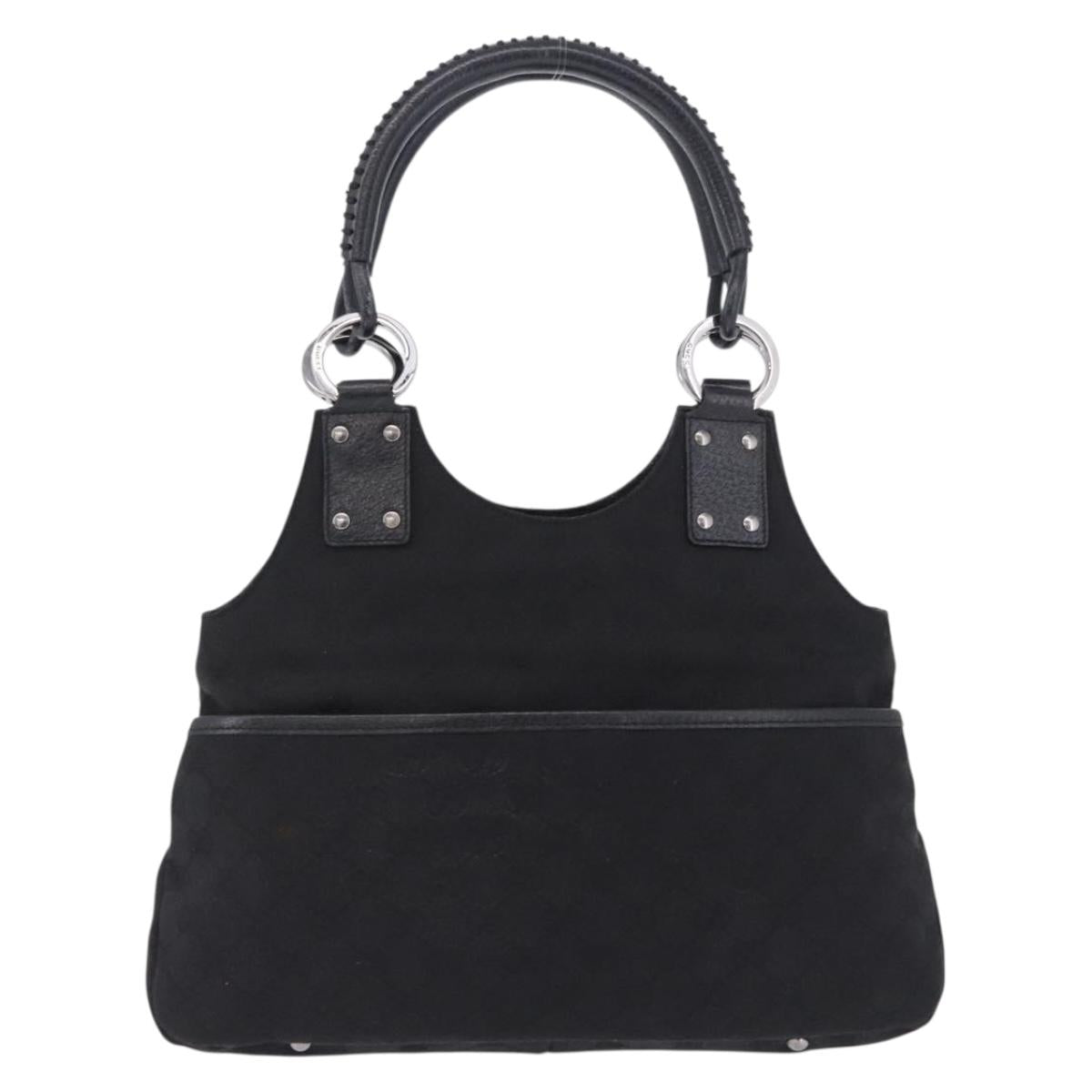 GUCCI GG Canvas Hand Bag Black Silver 131329 Auth am12380V