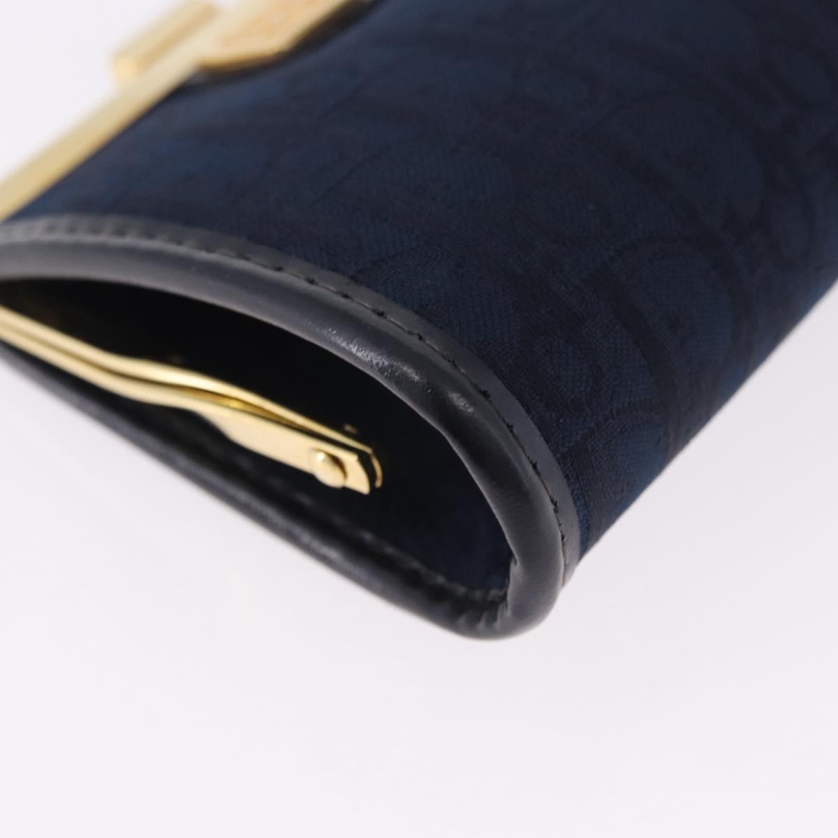 Christian Dior Trotter Canvas Coin Purse Navy Gold Auth am12381V