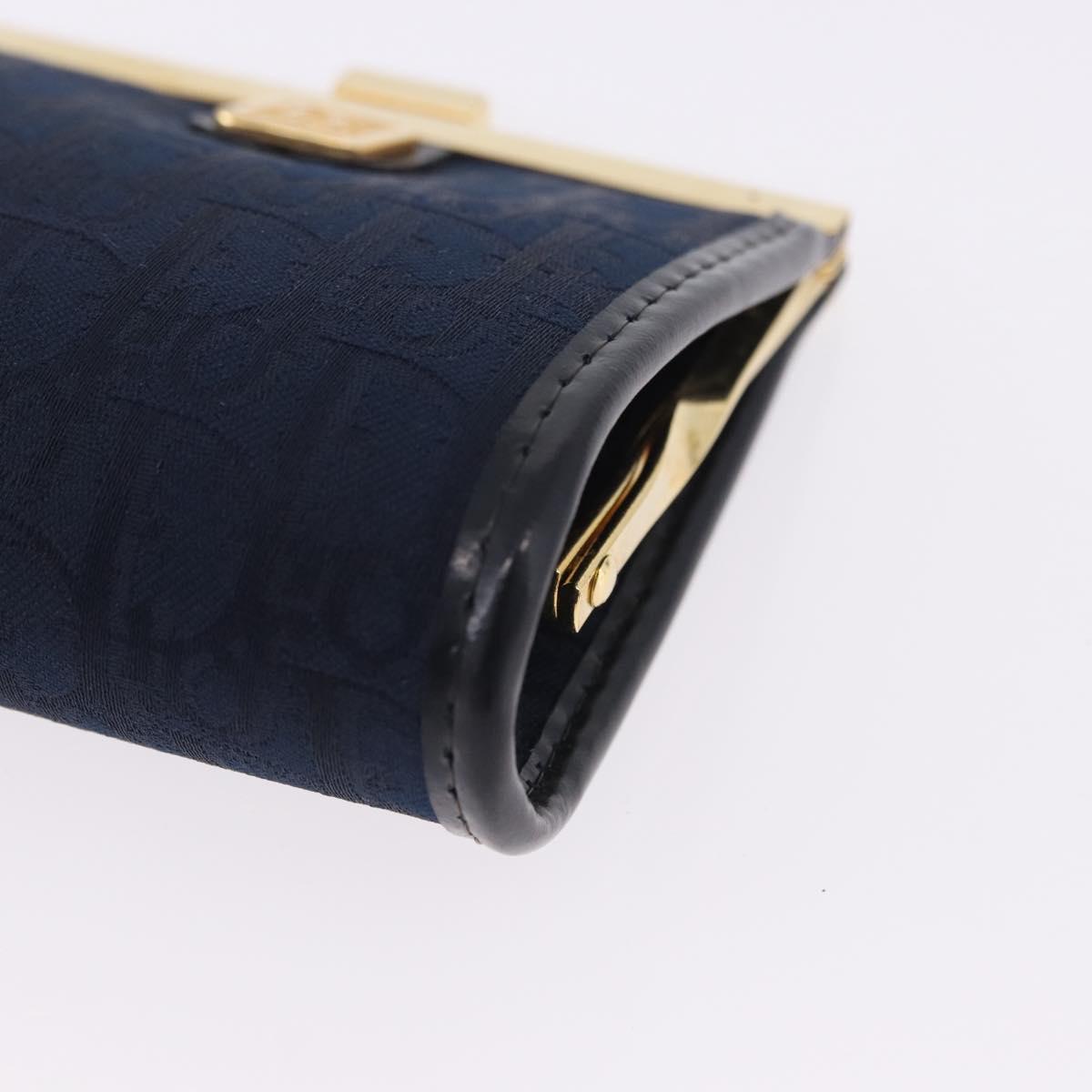 Christian Dior Trotter Canvas Coin Purse Navy Gold Auth am12381V