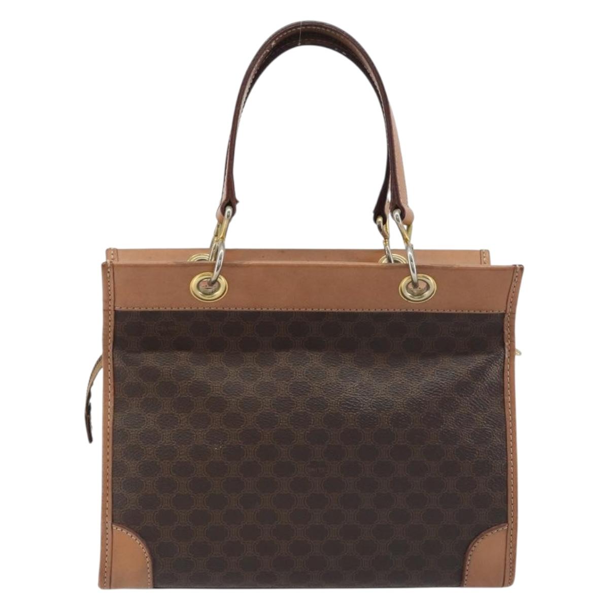 CELINE Macadam Canvas Hand Bag PVC Leather Brown Gold Auth am12382A