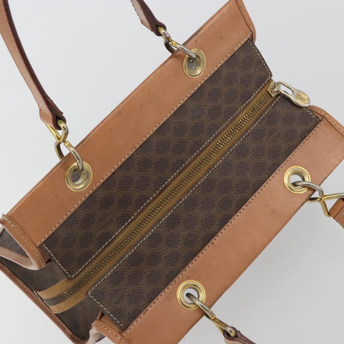 CELINE Macadam Canvas Hand Bag PVC Leather Brown Gold Auth am12382A