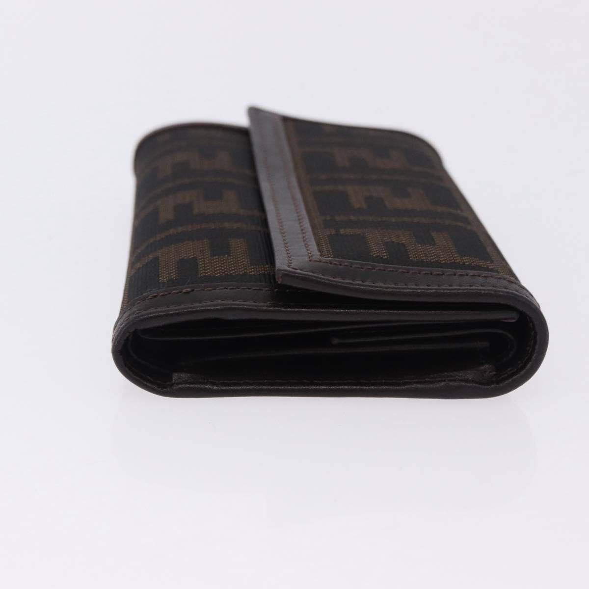 FENDI Zucca Canvas Compact Trifold Wallet Black Brown Auth am12383V