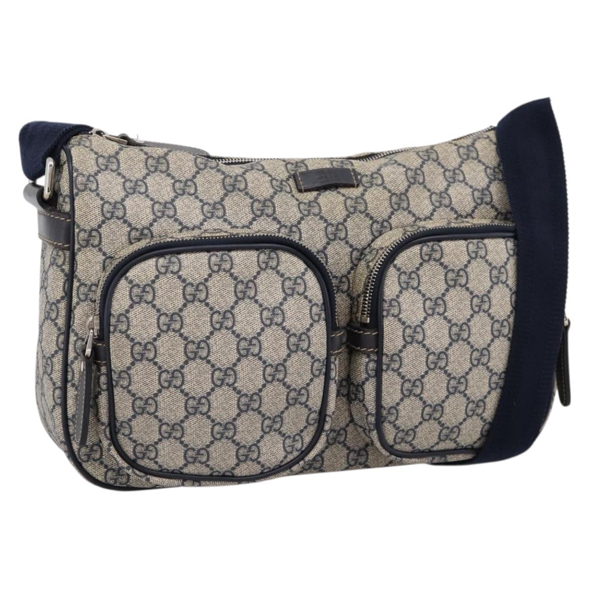 GUCCI GG Supreme Shoulder Bag PVC Navy Silver 246881 Auth am12385A