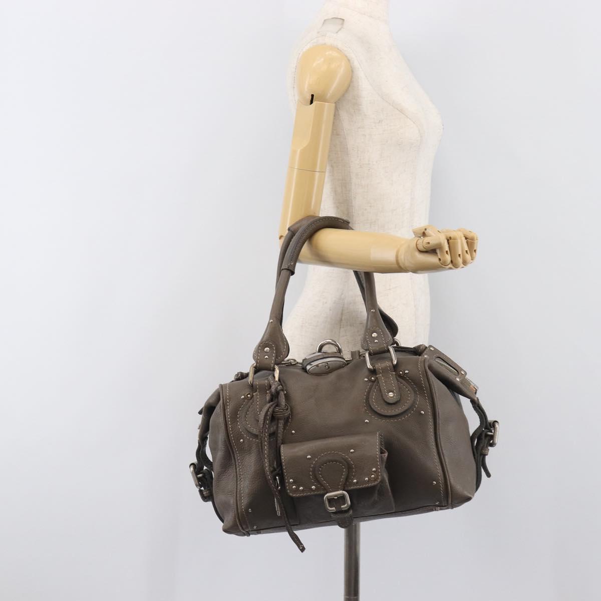 Chloe Paddington Hand Bag Leather Gray Silver Auth am12387V