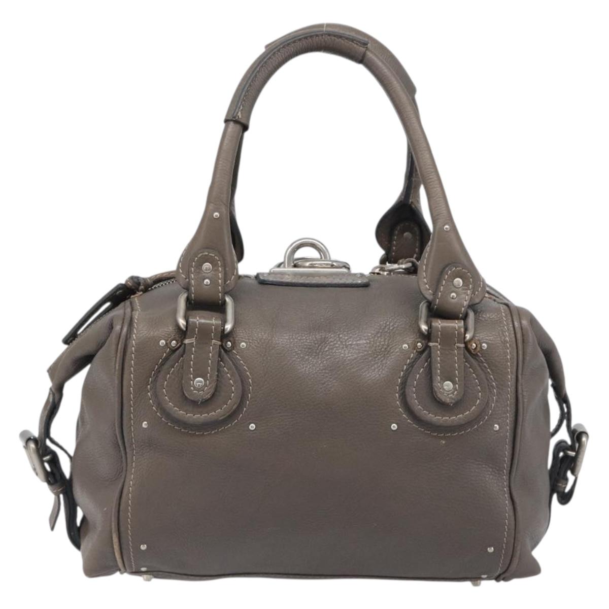 Chloe Paddington Hand Bag Leather Gray Silver Auth am12387V