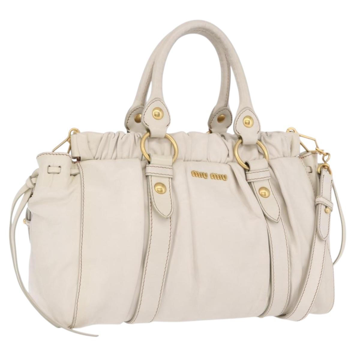 Miu Miu Hand Bag Leather 2way White Gold RT0383 Auth am12391V