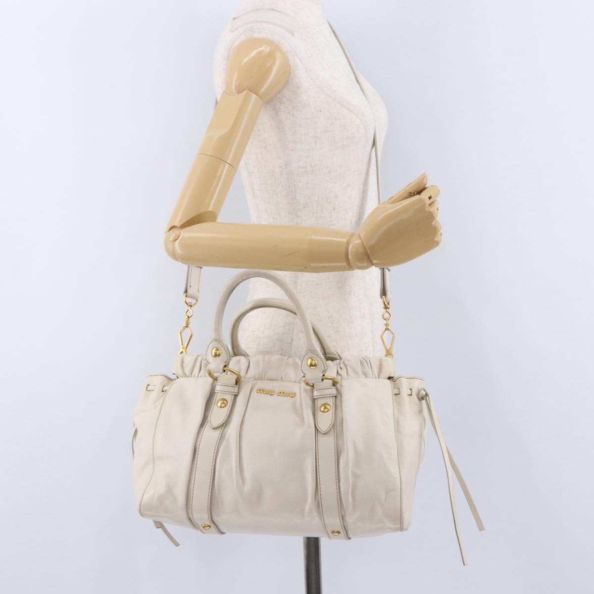 Miu Miu Hand Bag Leather 2way White Gold RT0383 Auth am12391V