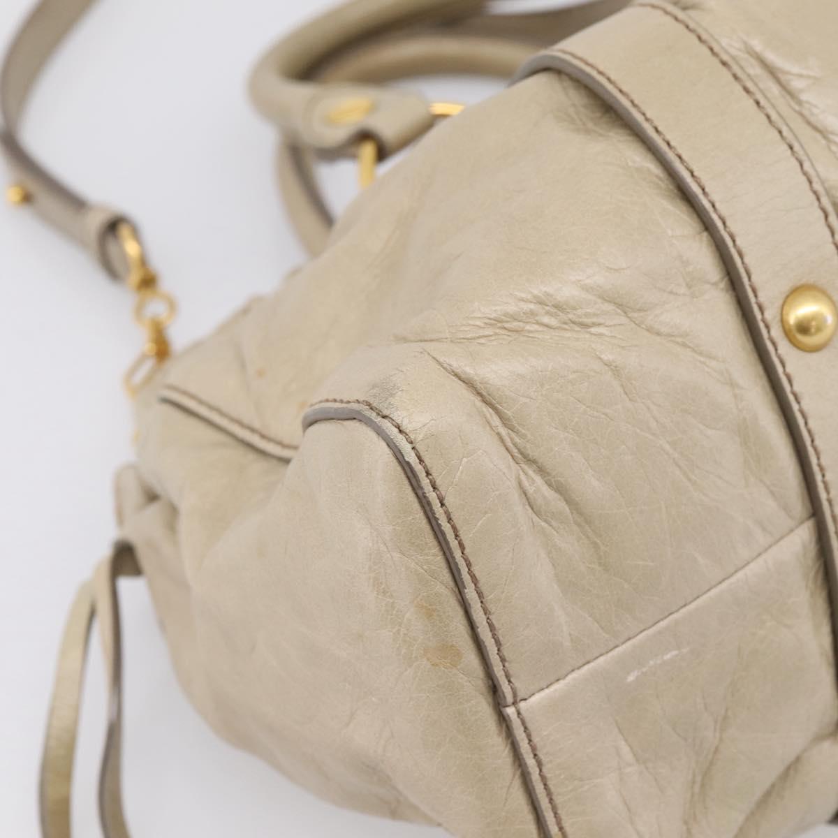 Miu Miu Hand Bag Leather 2way Beige Gold RT0383 Auth am12392V