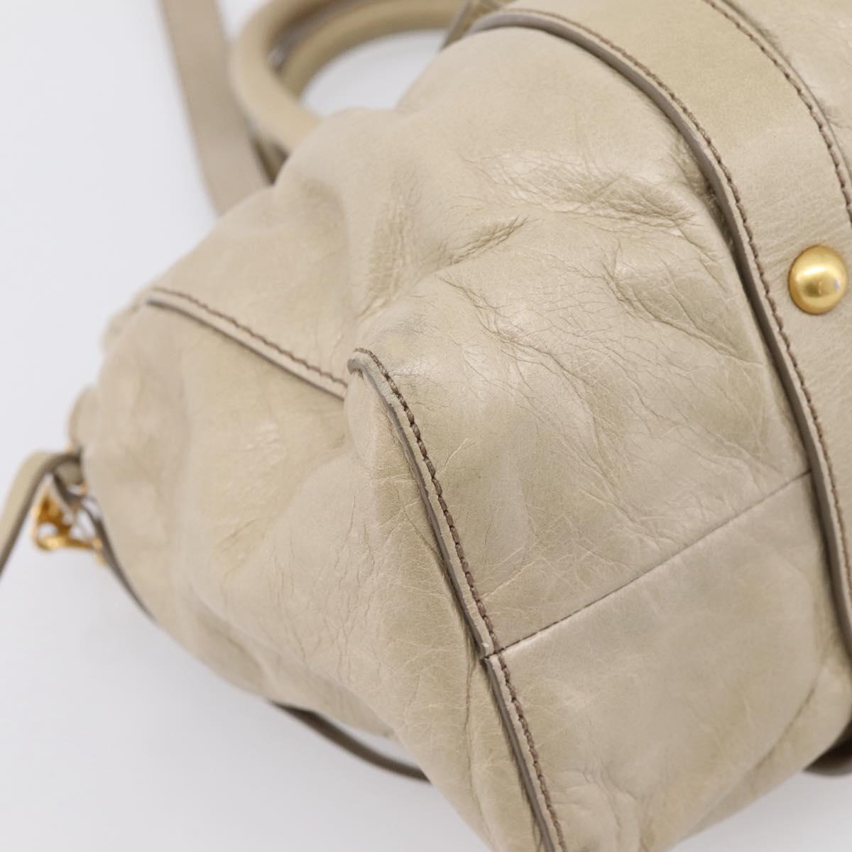 Miu Miu Hand Bag Leather 2way Beige Gold RT0383 Auth am12392V
