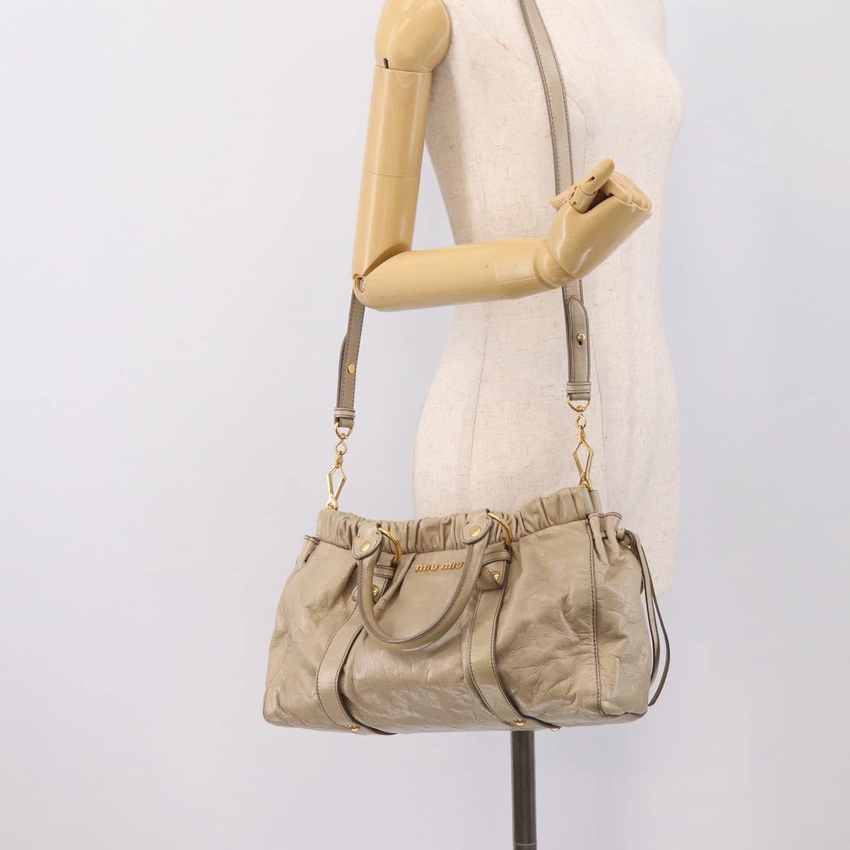 Miu Miu Hand Bag Leather 2way Beige Gold RT0383 Auth am12392V