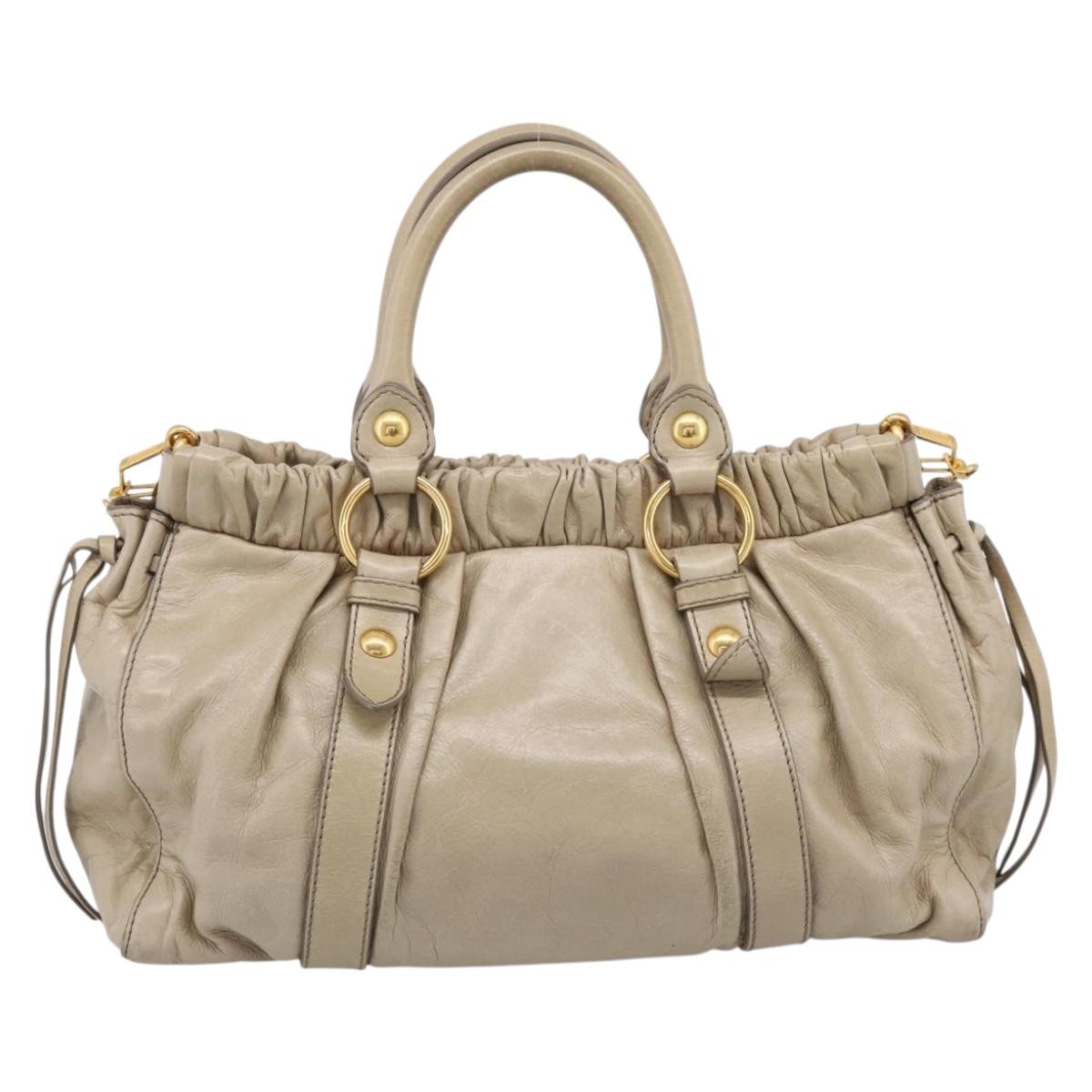 Miu Miu Hand Bag Leather 2way Beige Gold RT0383 Auth am12392V