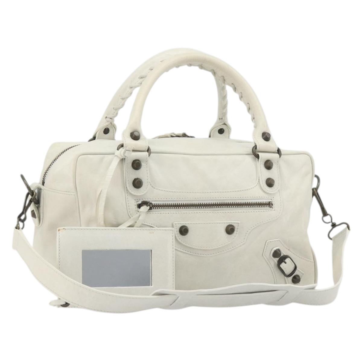 BALENCIAGA The box Hand Bag Leather 2way White 145694 Auth am12395V