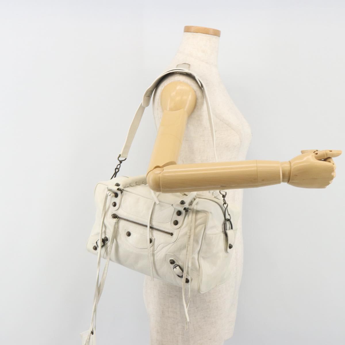 BALENCIAGA The box Hand Bag Leather 2way White 145694 Auth am12395V