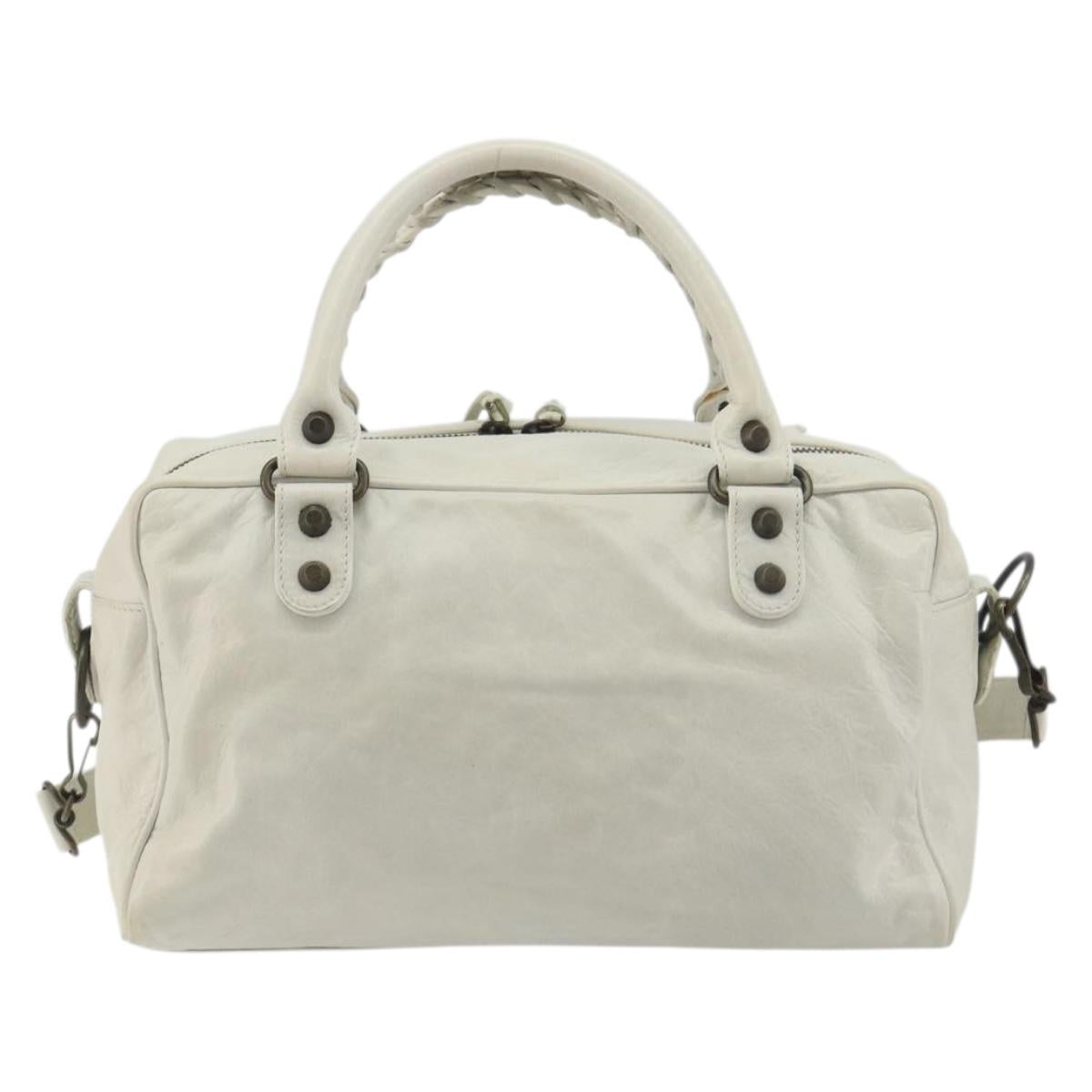 BALENCIAGA The box Hand Bag Leather 2way White 145694 Auth am12395V