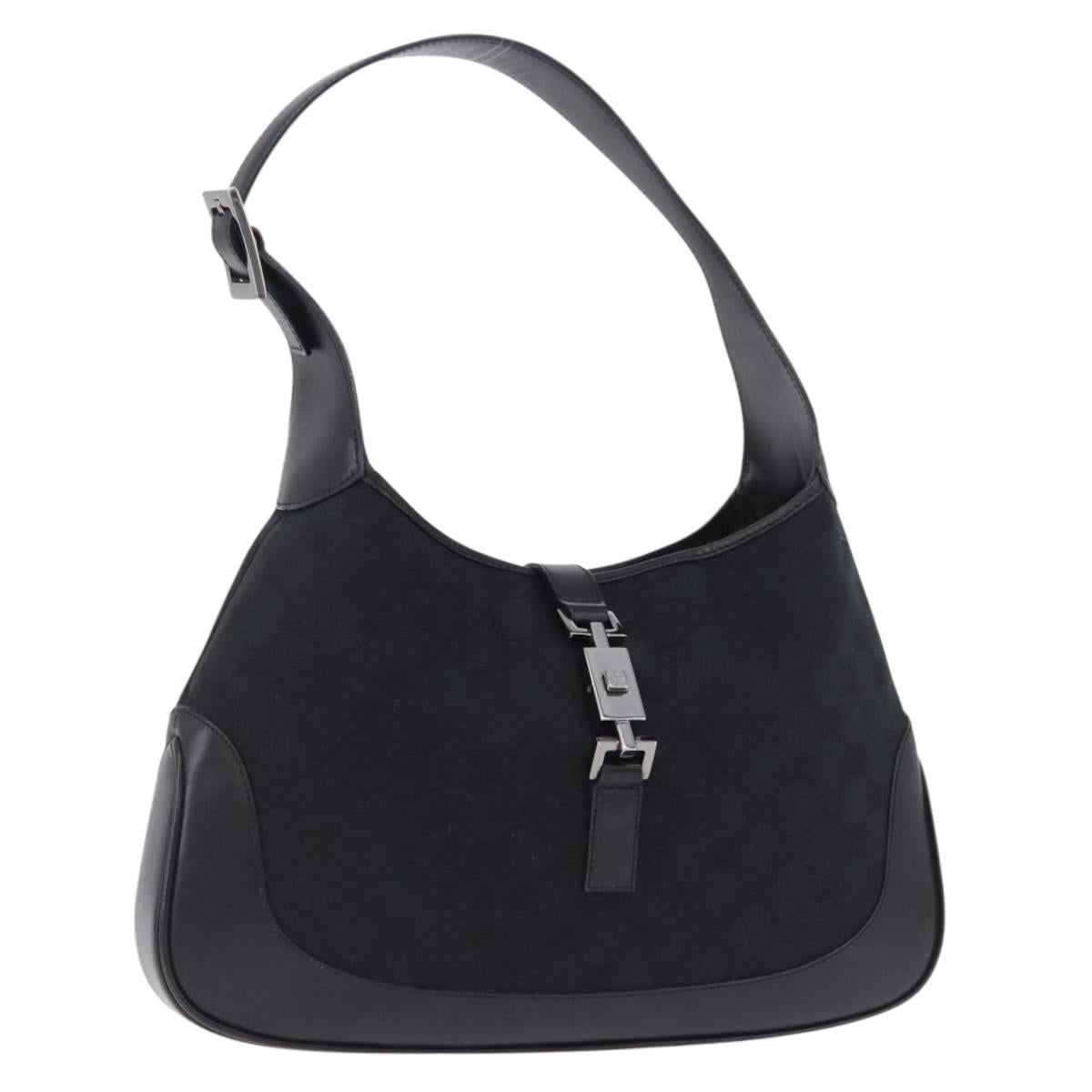 GUCCI GG Canvas Jackie Shoulder Bag Black Silver 001 3306 2684 Auth am12397V