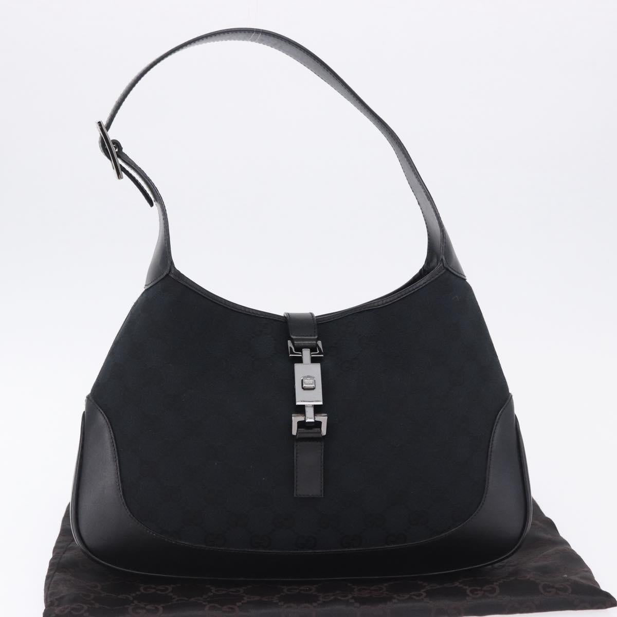 GUCCI GG Canvas Jackie Shoulder Bag Black Silver 001 3306 2684 Auth am12397V