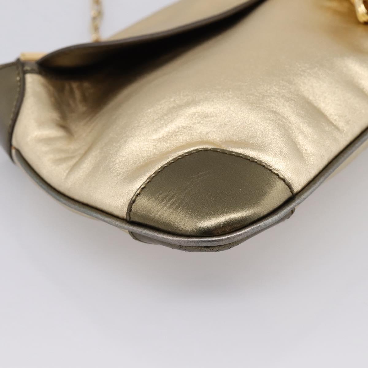GUCCI Animalier Tiger Head Chain Bag Leather Gold 001 4113 2123 Auth am12398V