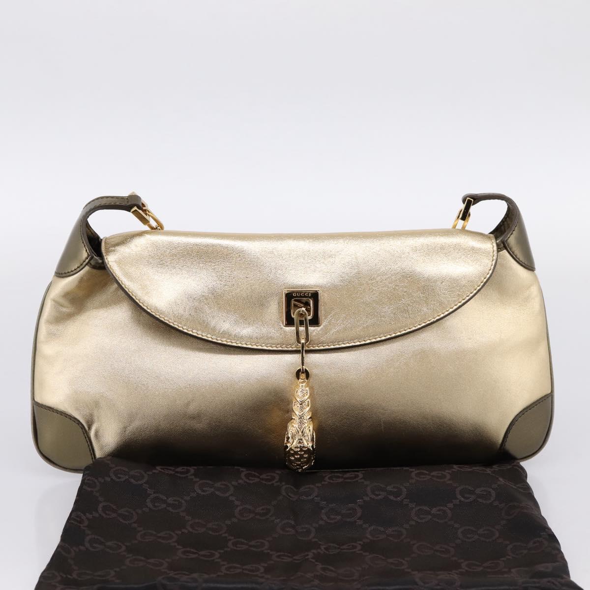 GUCCI Animalier Tiger Head Chain Bag Leather Gold 001 4113 2123 Auth am12398V