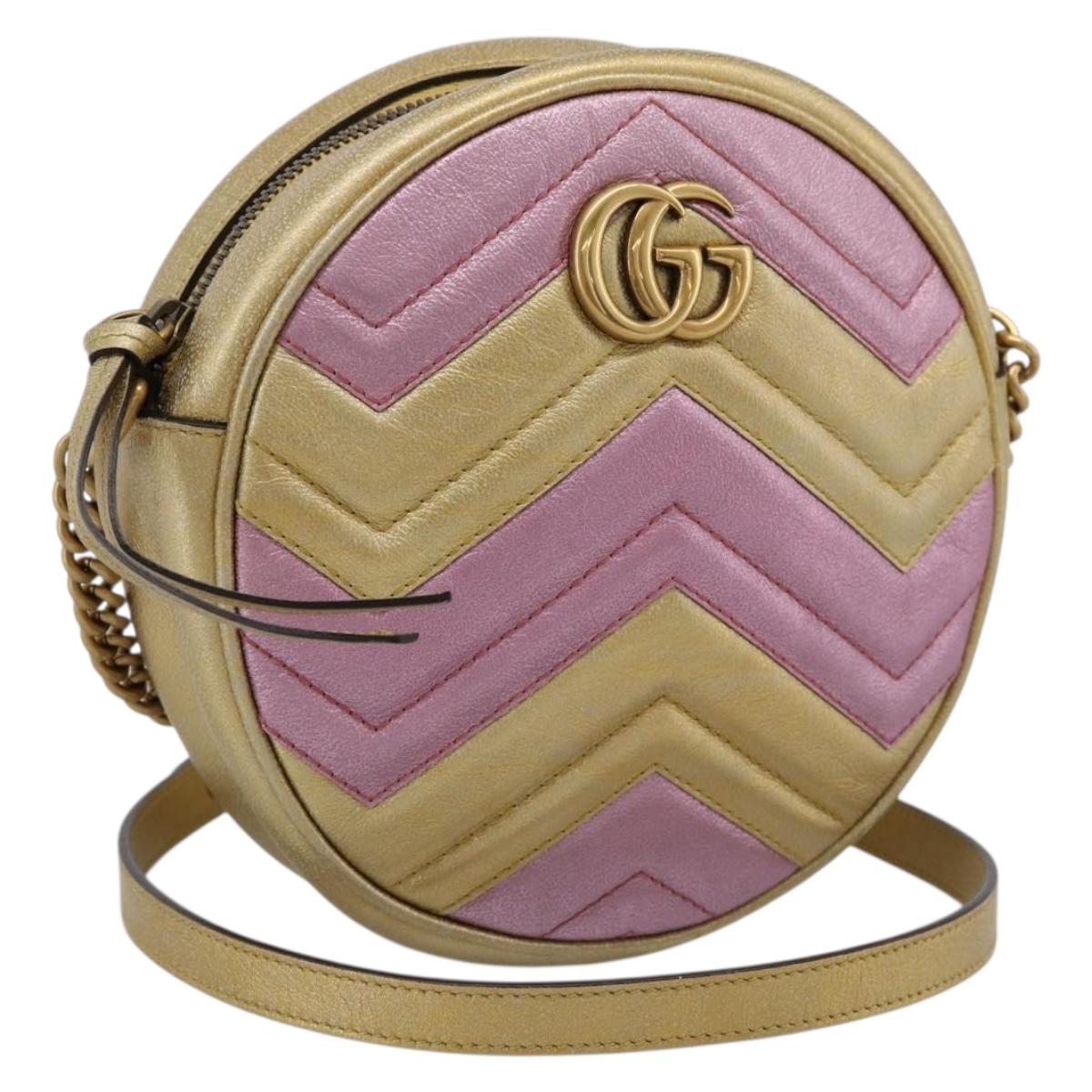GUCCI Chain Shoulder Bag Leather Gold 550154 Auth am12399V