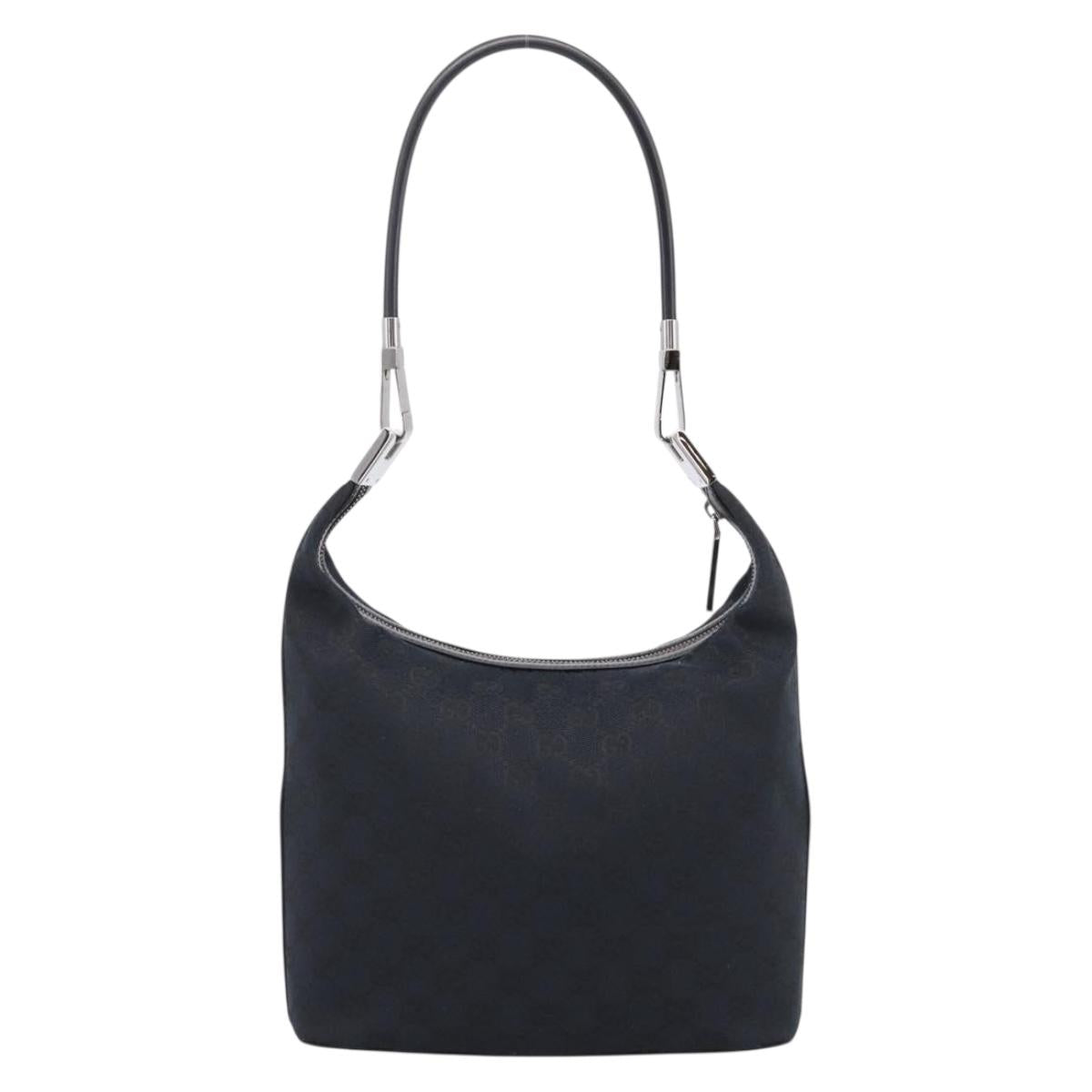 GUCCI GG Canvas Shoulder Bag Black Silver 001 3814 Auth am12400V