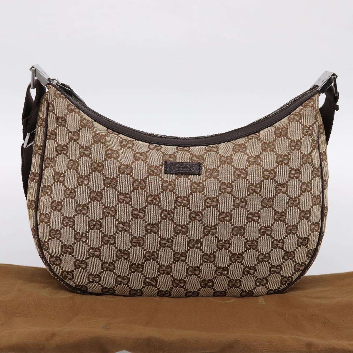 GUCCI GG Canvas Shoulder Bag Beige Silver 122790 Auth am12405V