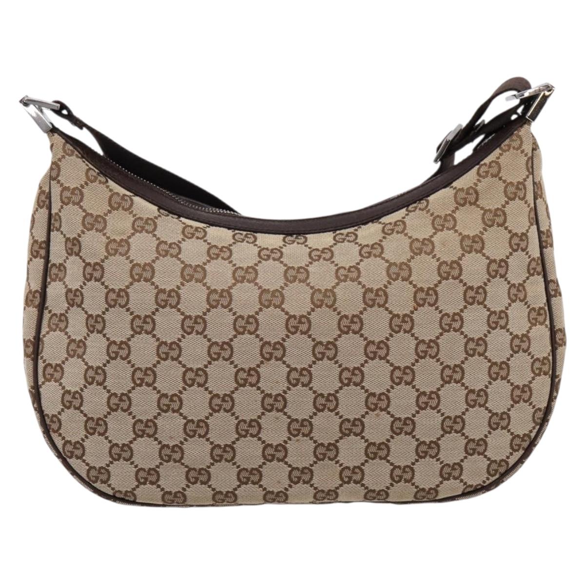 GUCCI GG Canvas Shoulder Bag Beige Silver 122790 Auth am12405V