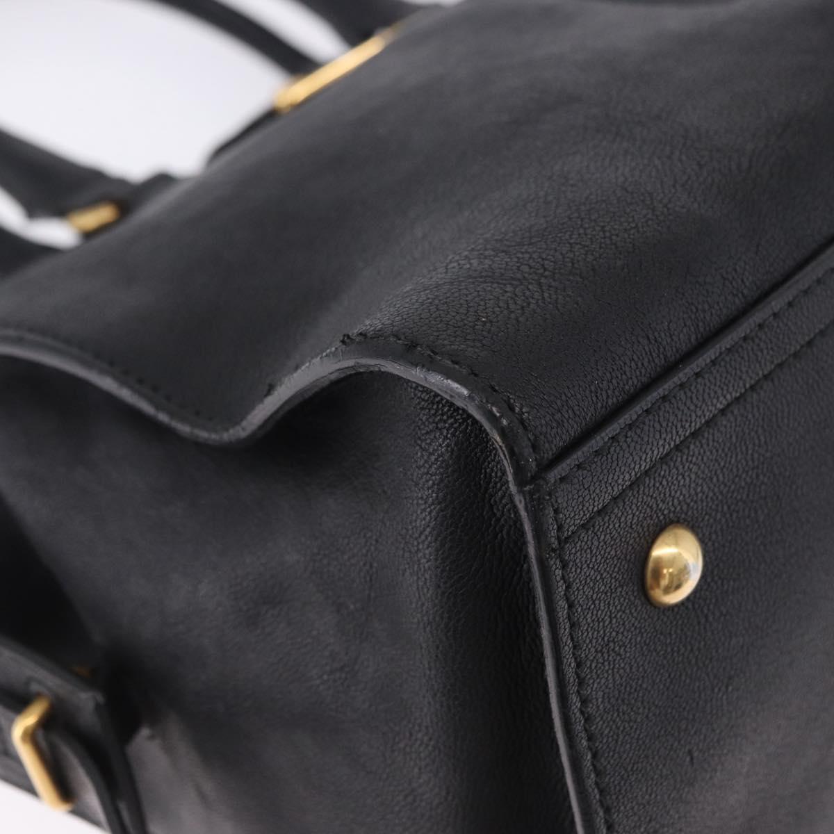 SAINT LAURENT Cabas Hand Bag Leather 2way Black Gold Auth am12406V
