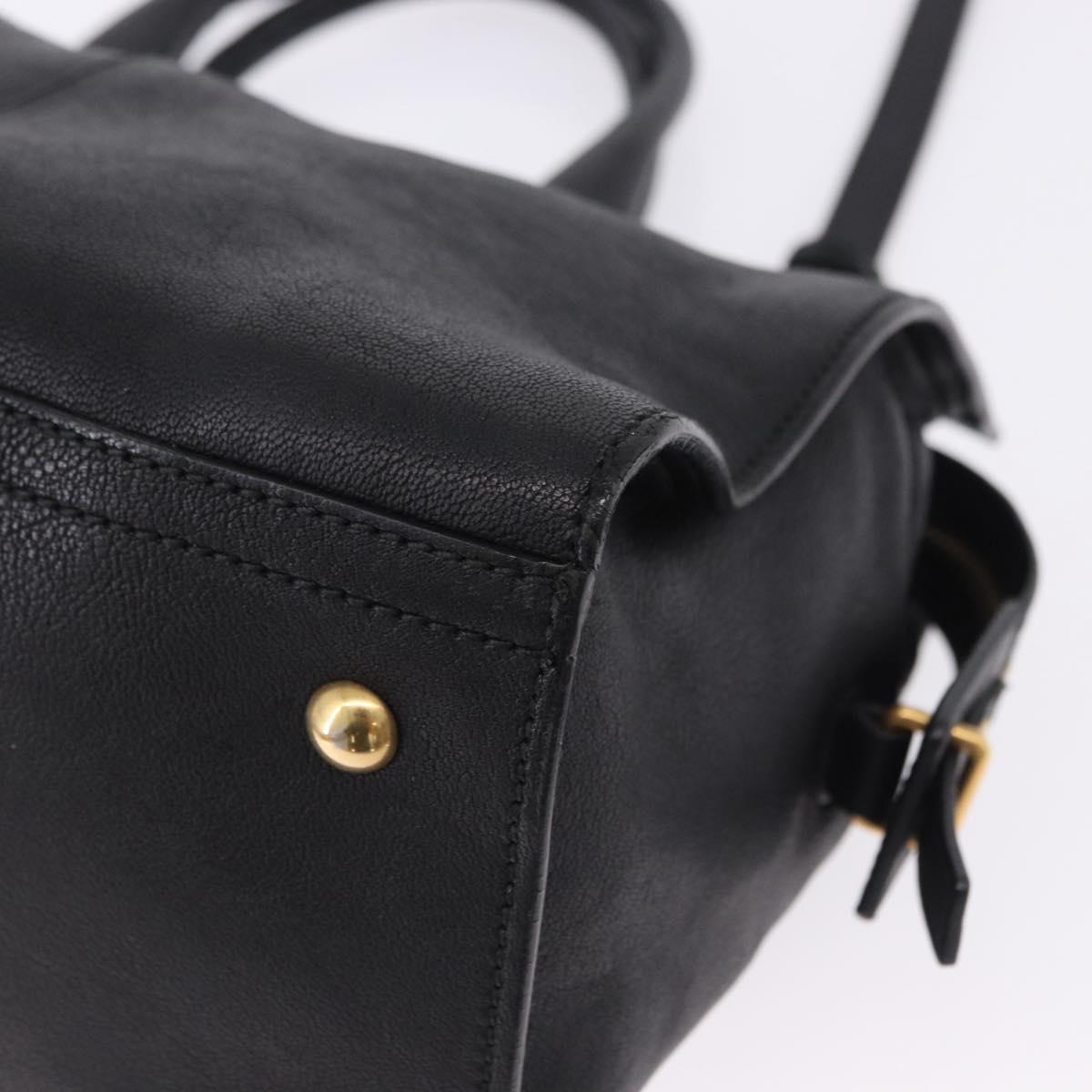 SAINT LAURENT Cabas Hand Bag Leather 2way Black Gold Auth am12406V