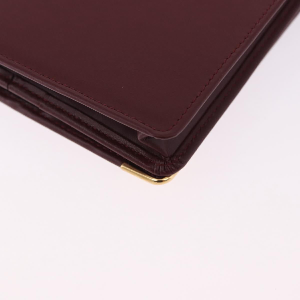CARTIER Must Line Bifold Wallet Leather Bordeaux Gold Auth am12408V
