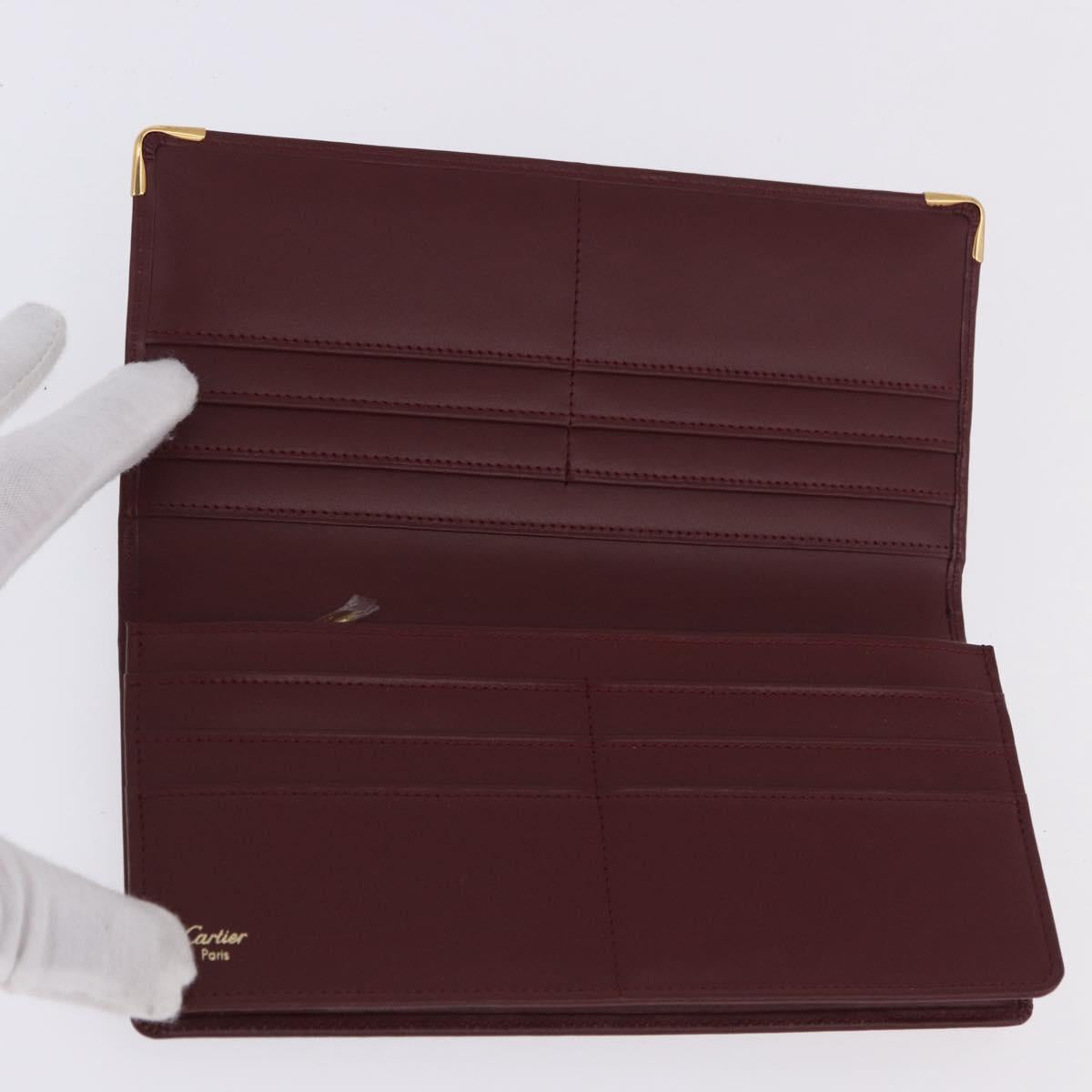 CARTIER Must Line Bifold Wallet Leather Bordeaux Gold Auth am12408V