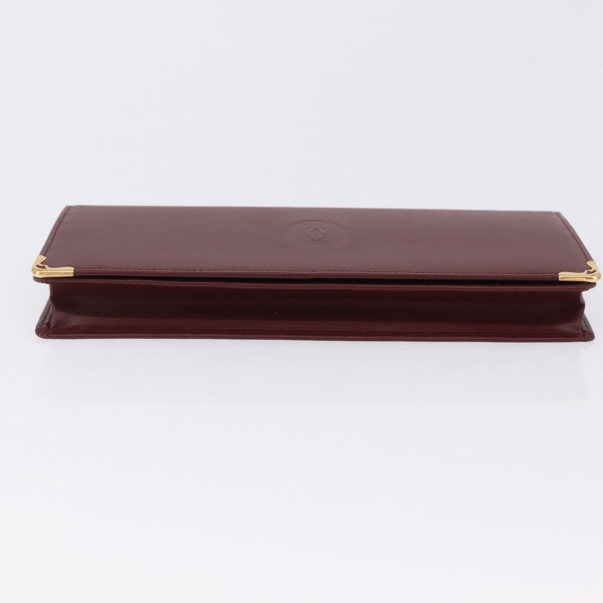 CARTIER Must Line Bifold Wallet Leather Bordeaux Gold Auth am12408V