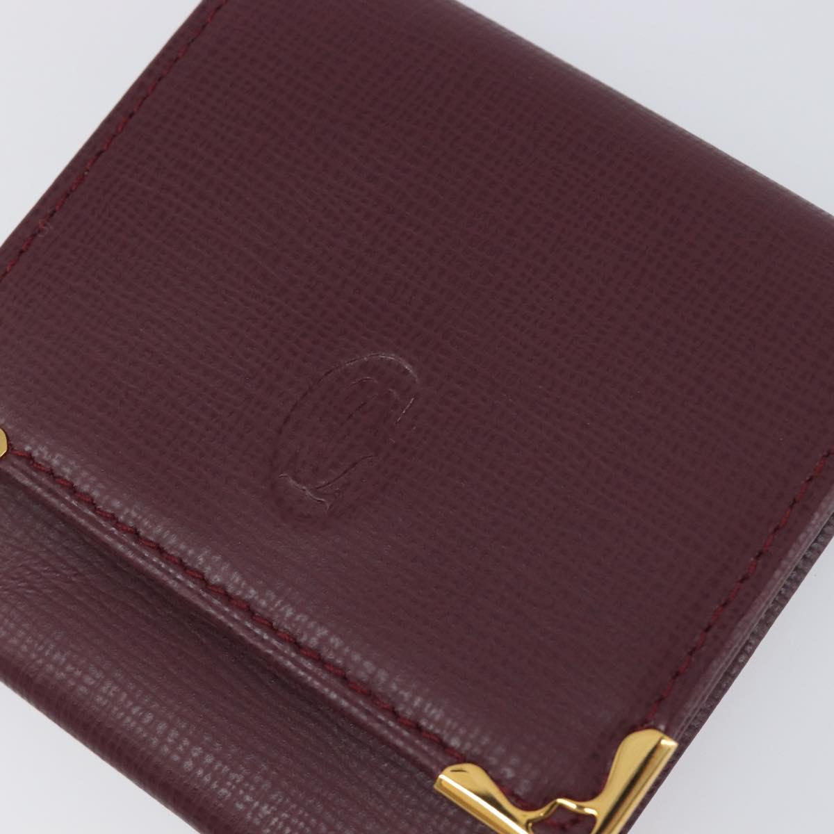 CARTIER Must Line Coin Purse Leather Bordeaux Gold Auth am12409V