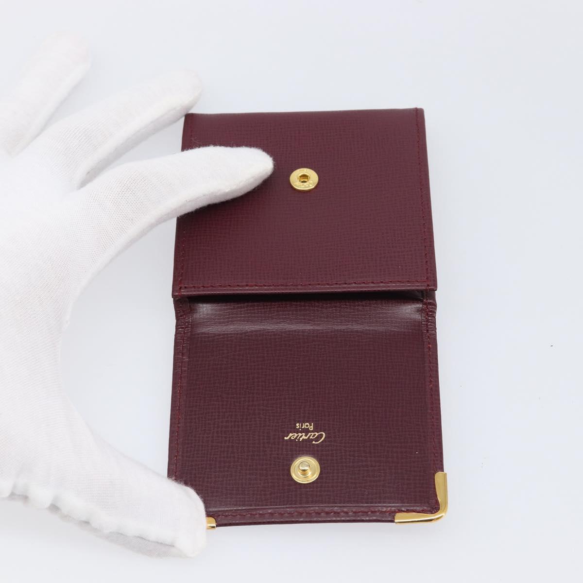CARTIER Must Line Coin Purse Leather Bordeaux Gold Auth am12409V
