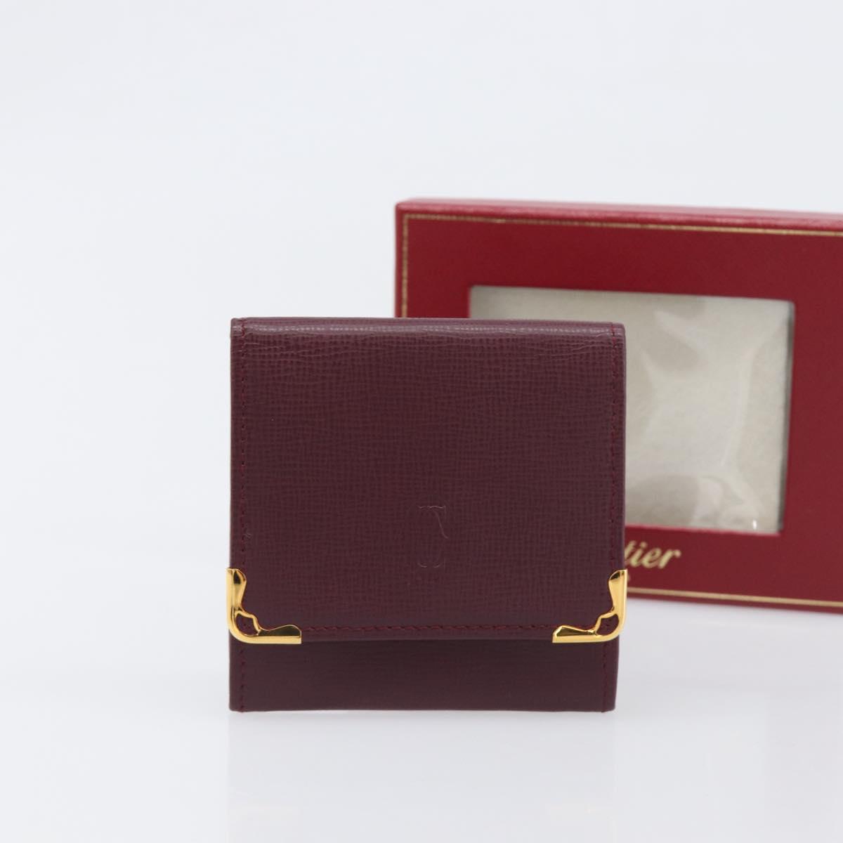CARTIER Must Line Coin Purse Leather Bordeaux Gold Auth am12409V