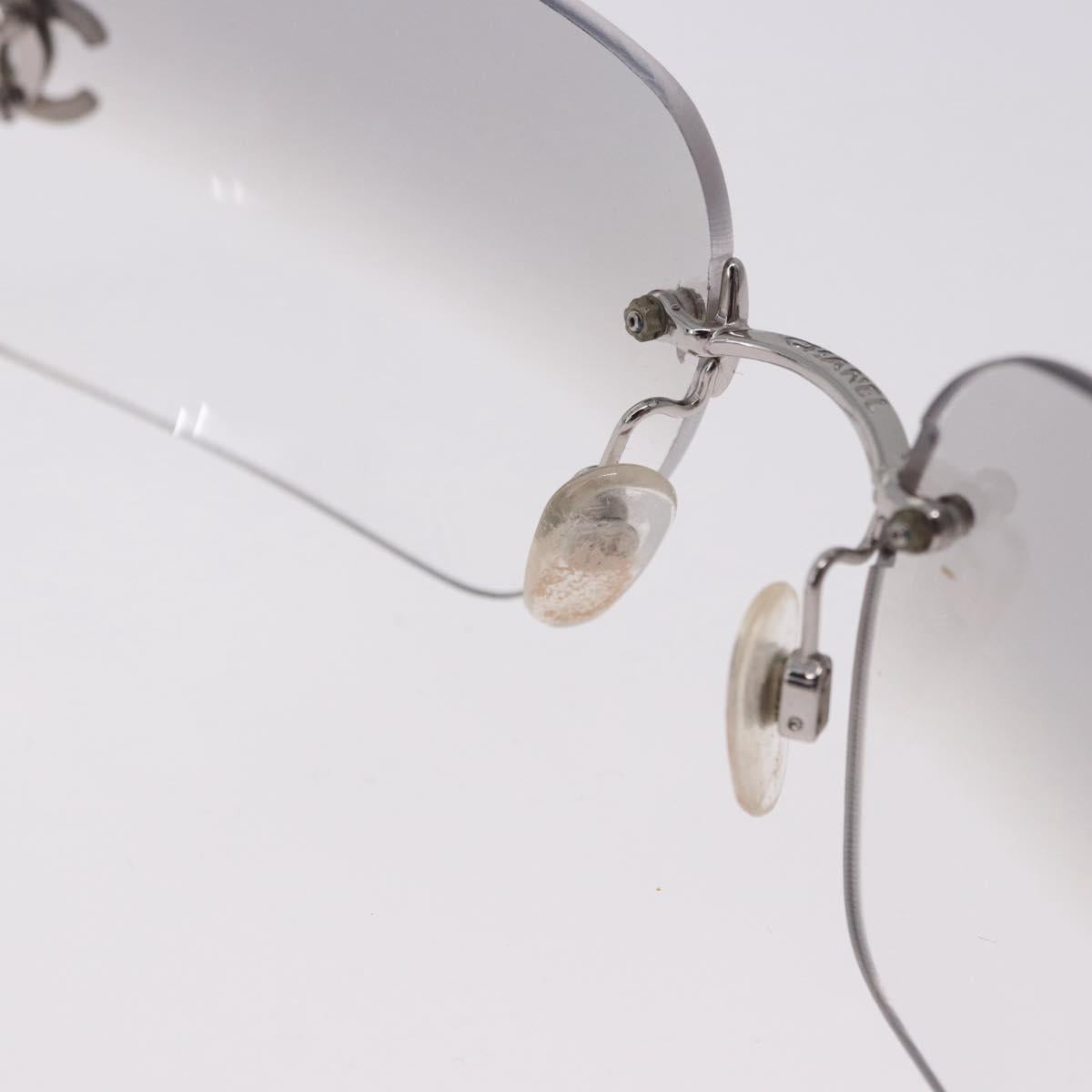 CHANEL CC Rhinestone Rimless Sunglasses metal Gray CC Auth am12410M