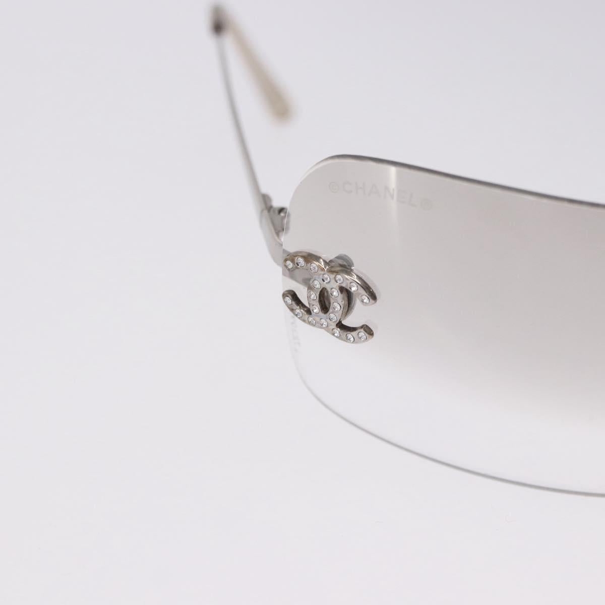 CHANEL CC Rhinestone Rimless Sunglasses metal Gray CC Auth am12410M