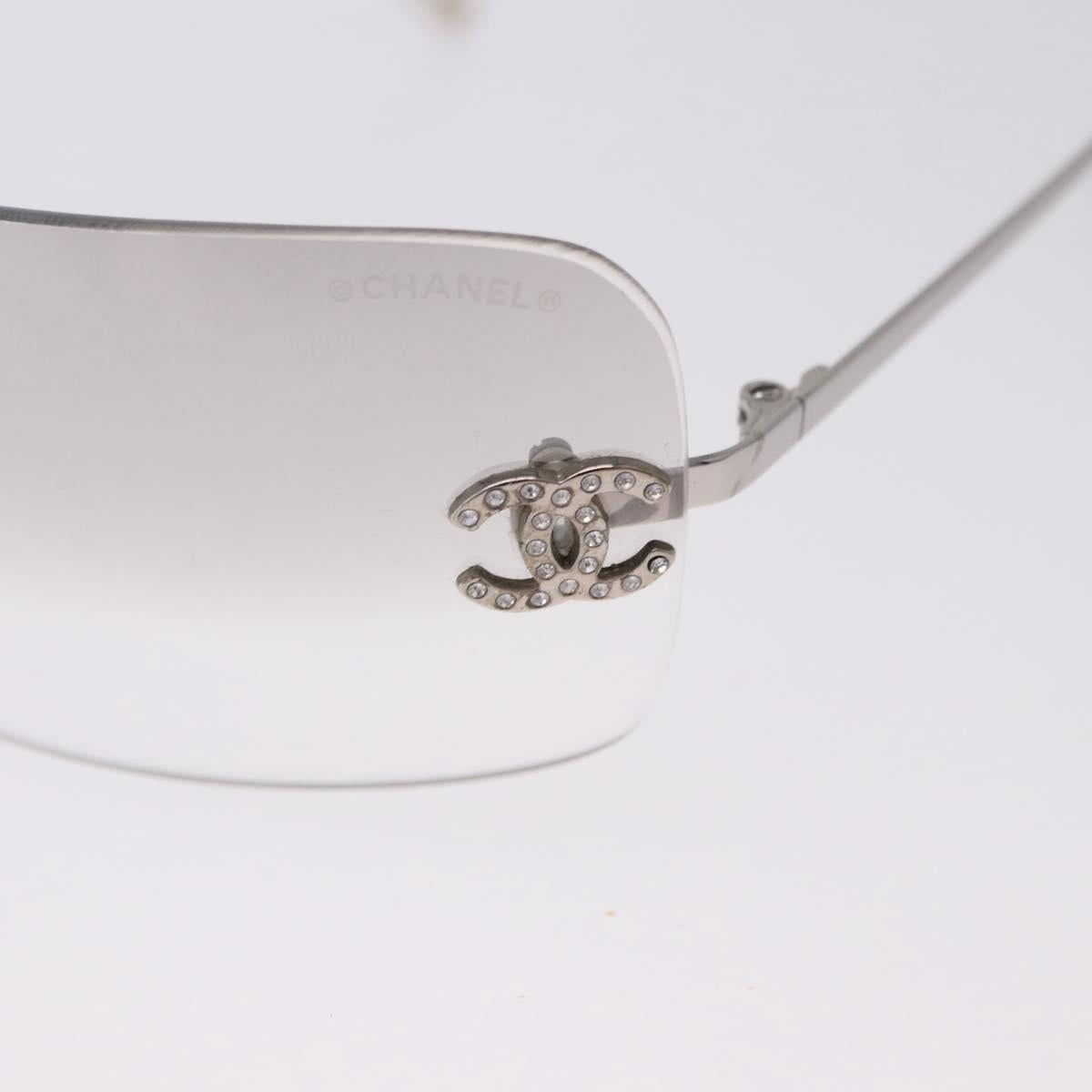 CHANEL CC Rhinestone Rimless Sunglasses metal Gray CC Auth am12410M