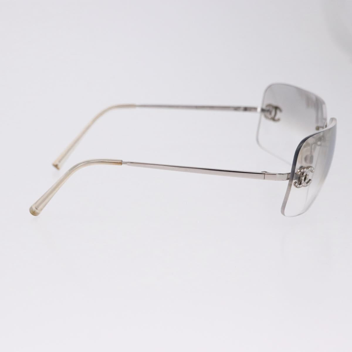 CHANEL CC Rhinestone Rimless Sunglasses metal Gray CC Auth am12410M
