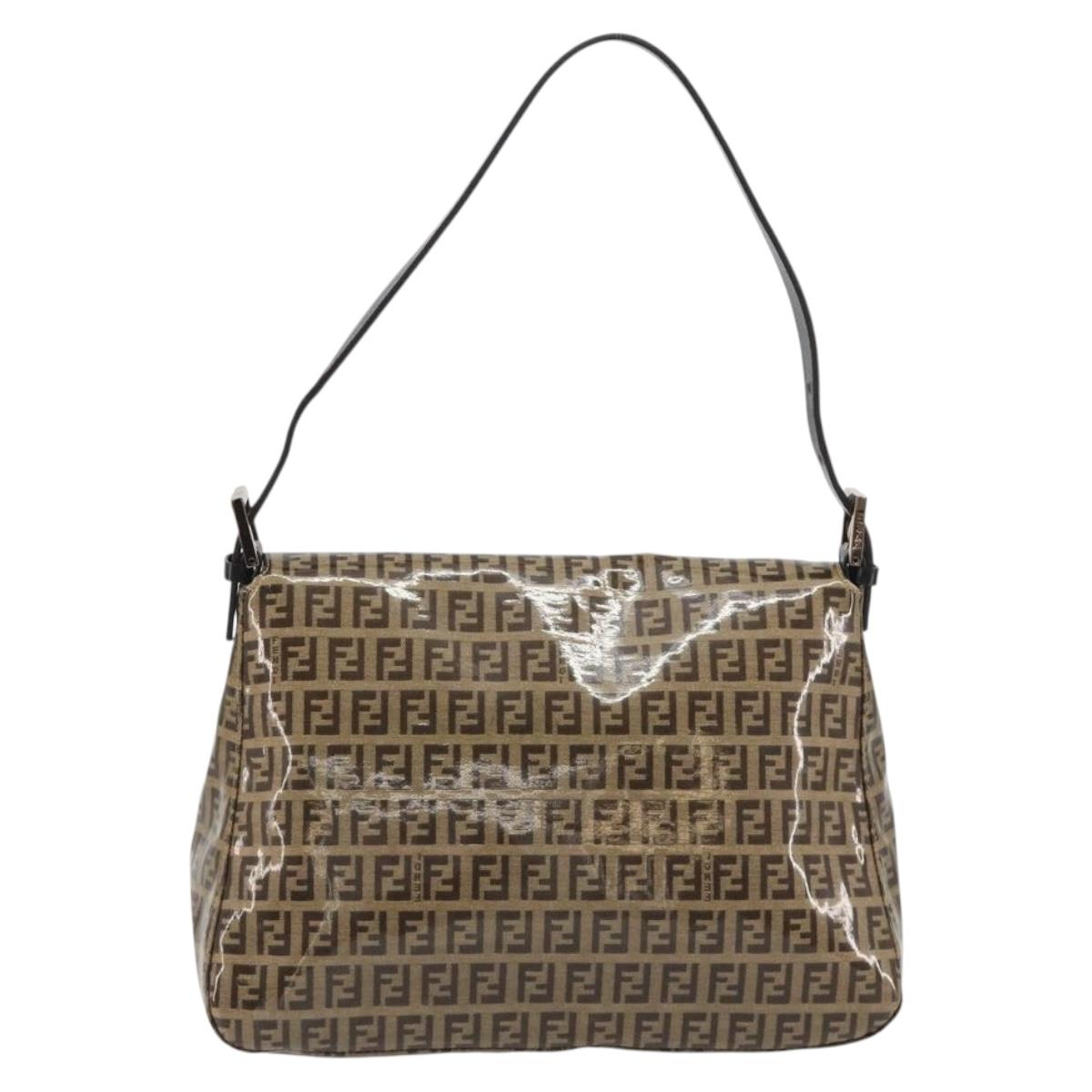 FENDI Zucchino Canvas Mamma Baguette Bag Coated Canvas Black Brown Auth am12411V