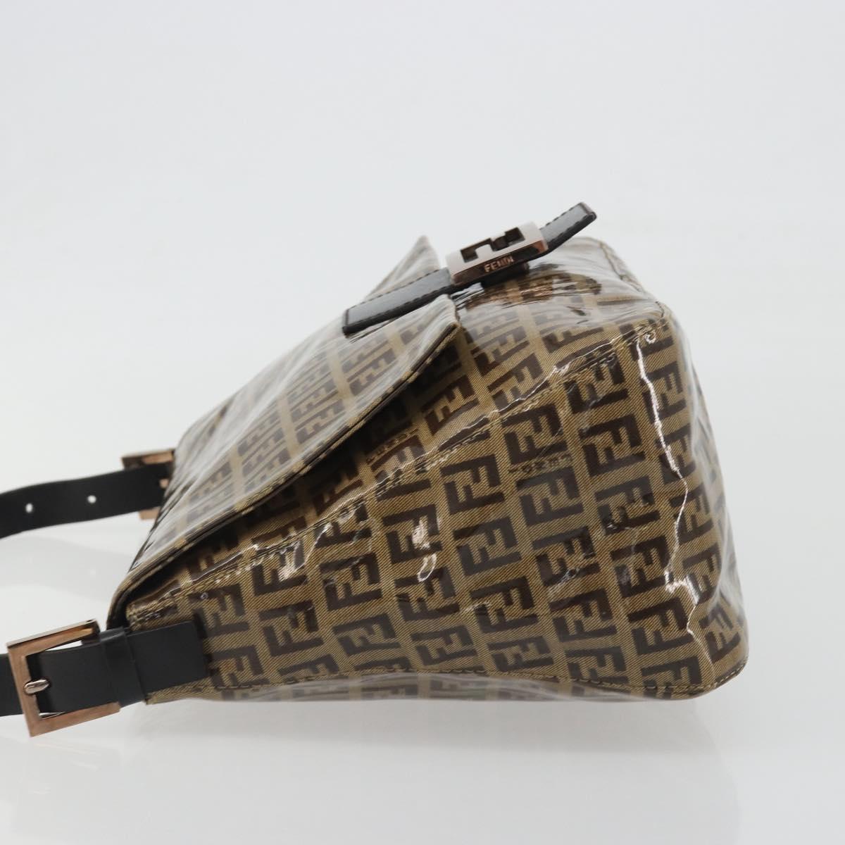 FENDI Zucchino Canvas Mamma Baguette Bag Coated Canvas Black Brown Auth am12411V