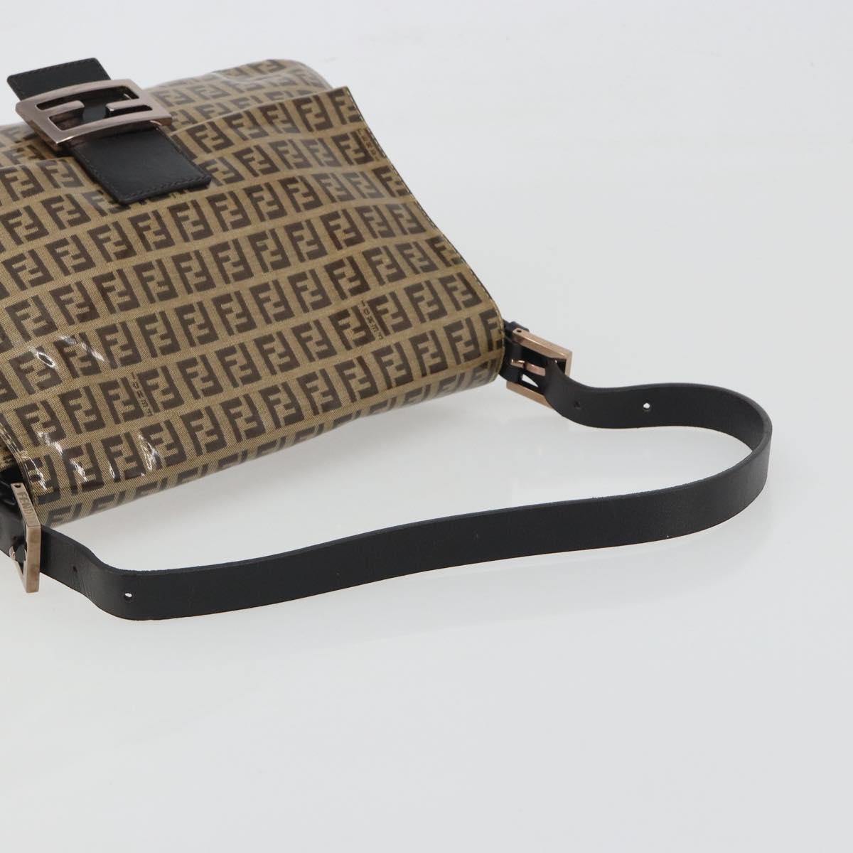 FENDI Zucchino Canvas Mamma Baguette Bag Coated Canvas Black Brown Auth am12411V