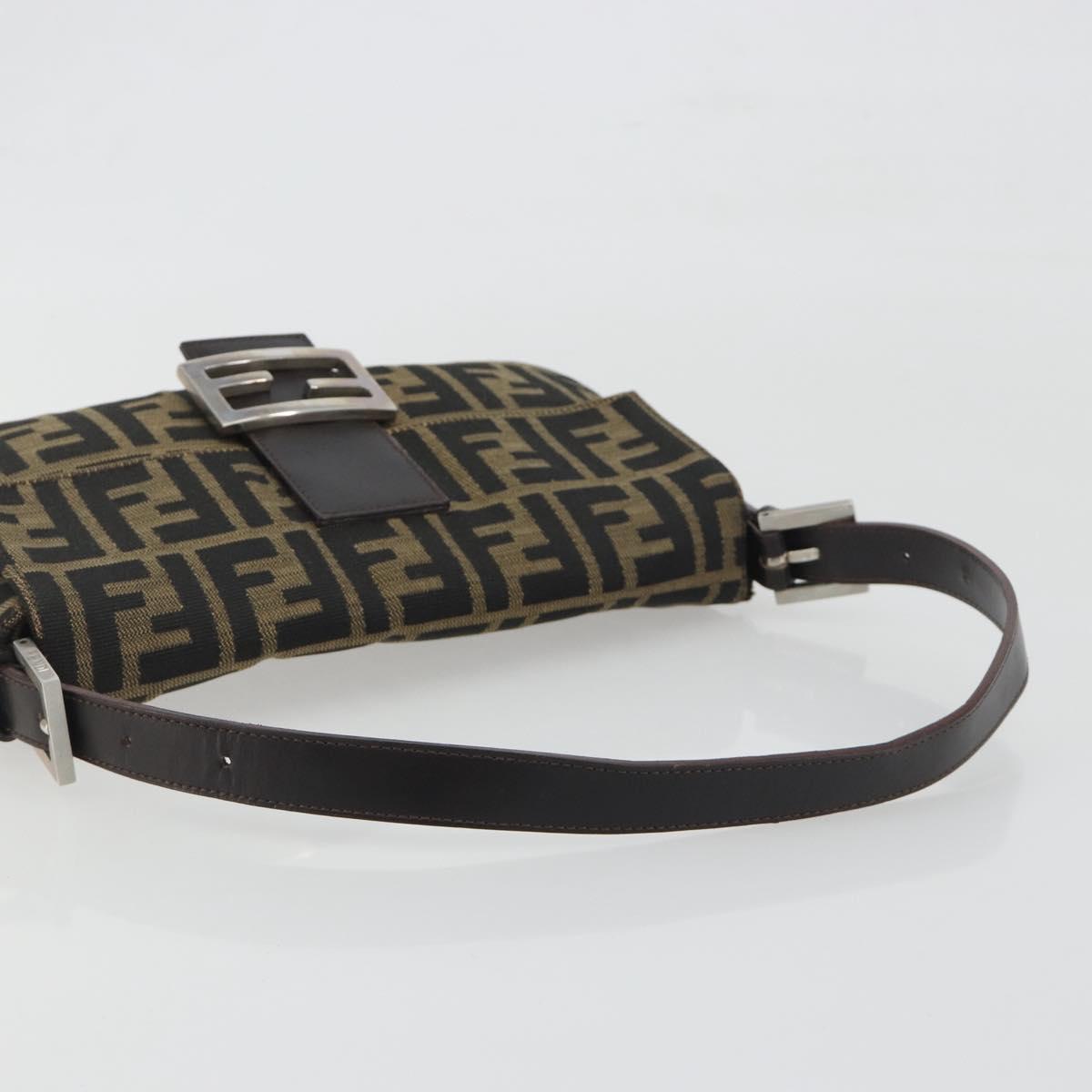 FENDI Zucca Canvas Mamma Baguette Shoulder Bag Brown Black Auth am12413V