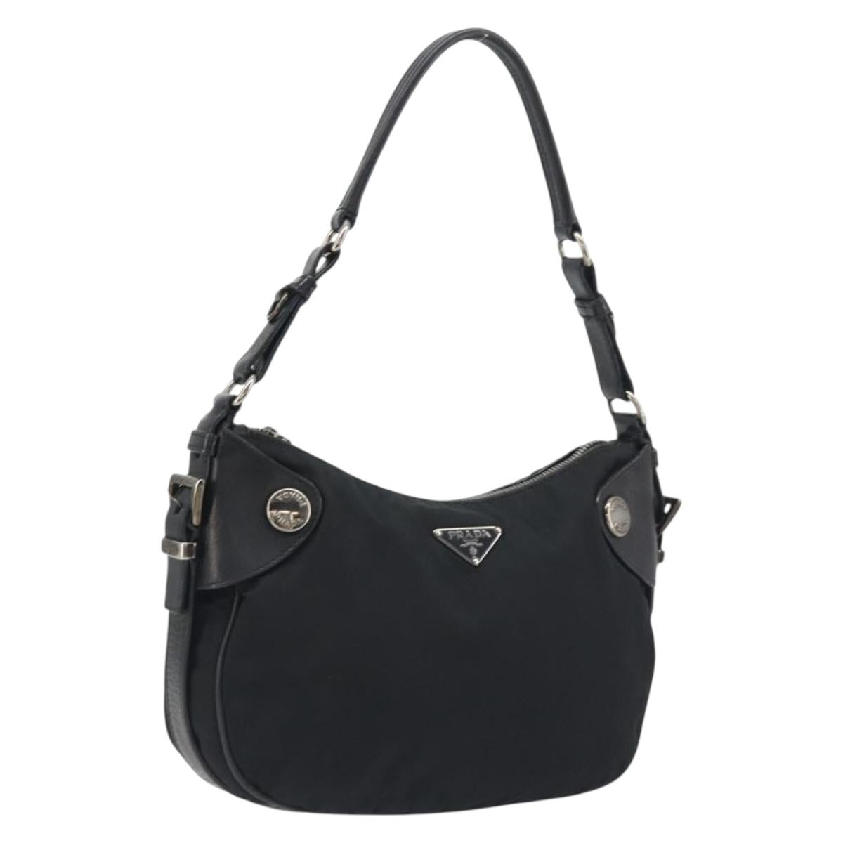 PRADA Shoulder Bag Nylon Leather Black Silver Auth am12415V