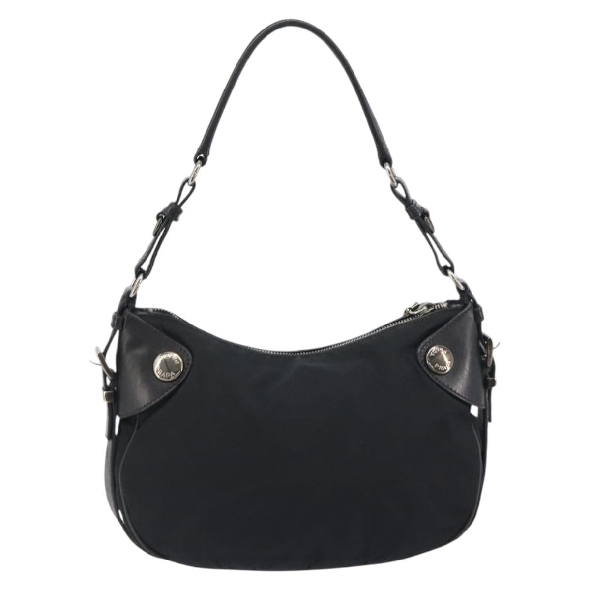 PRADA Shoulder Bag Nylon Leather Black Silver Auth am12415V