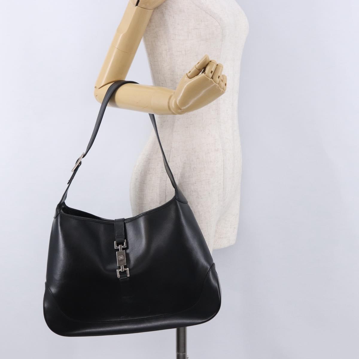 GUCCI Jackie Shoulder Bag Leather Black Silver 001 3346 Auth am12416V