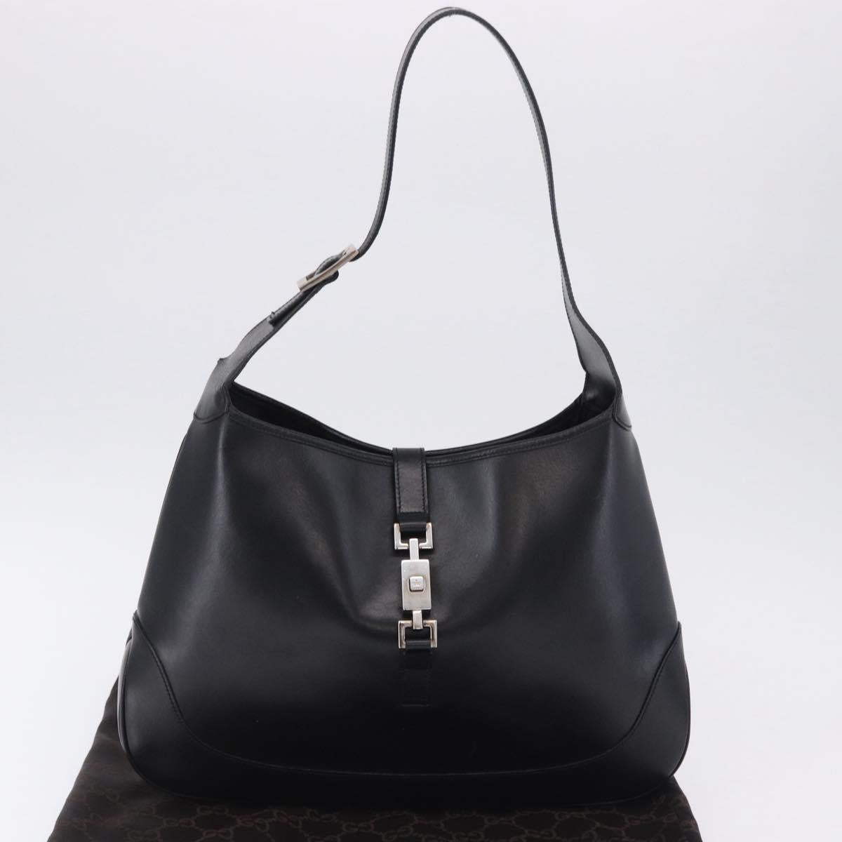 GUCCI Jackie Shoulder Bag Leather Black Silver 001 3346 Auth am12416V