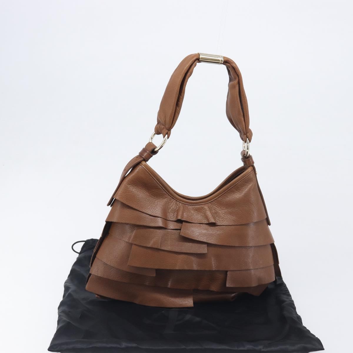 SAINT LAURENT Strawpe Shoulder Bag Leather Beige Gold 122244 Auth am12417V
