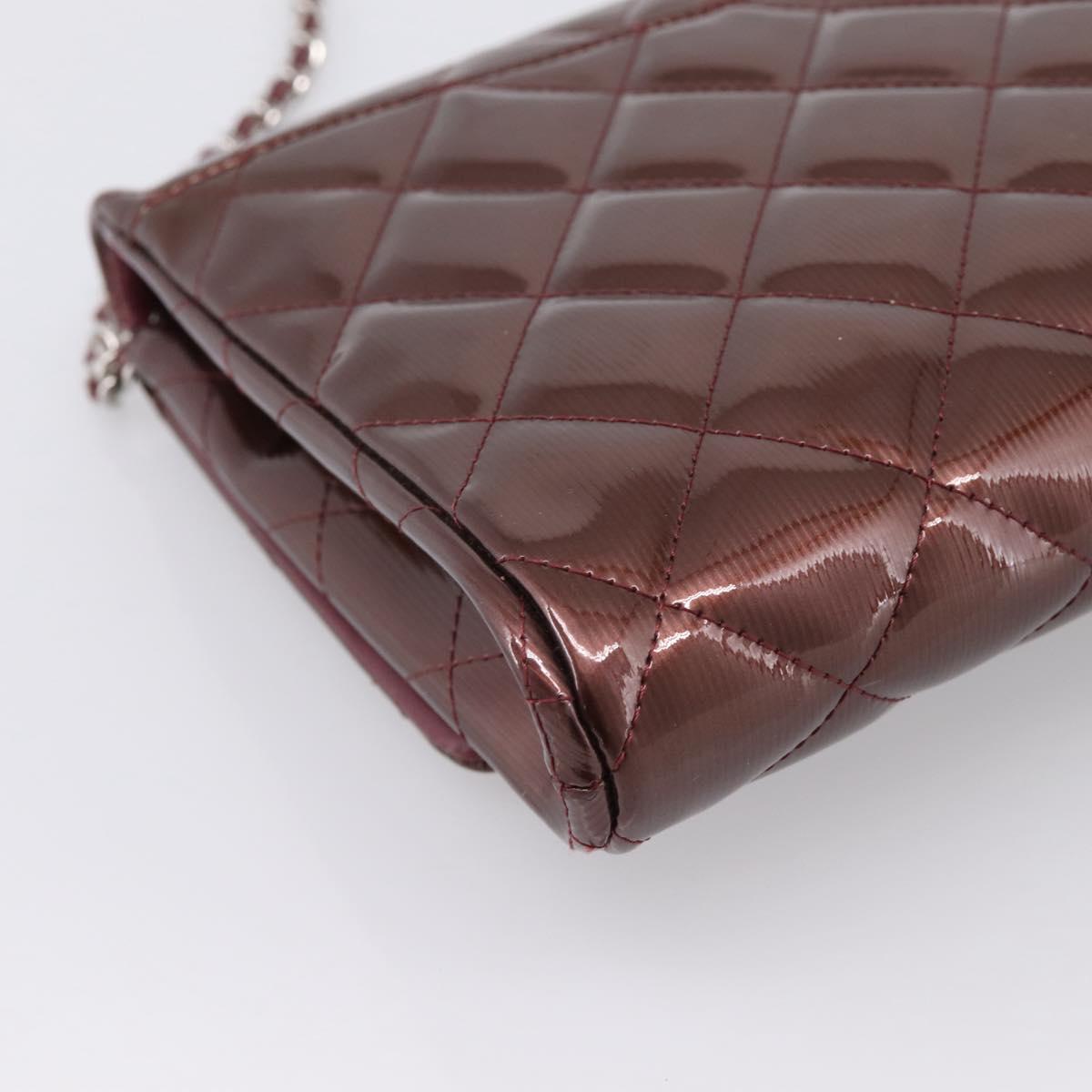 CHANEL Matelasse25 Chain Shoulder Bag Enamel Bordeaux Silver CC Auth am12419SAM
