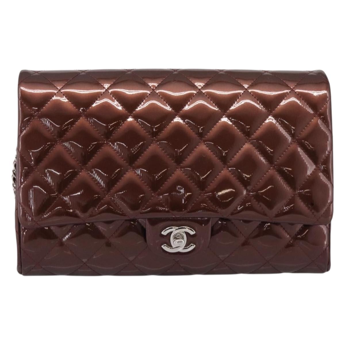 CHANEL Matelasse25 Chain Shoulder Bag Enamel Bordeaux Silver CC Auth am12419SAM