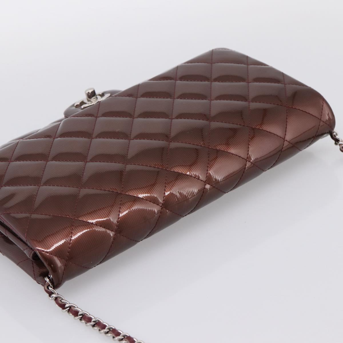 CHANEL Matelasse25 Chain Shoulder Bag Enamel Bordeaux Silver CC Auth am12419SAM